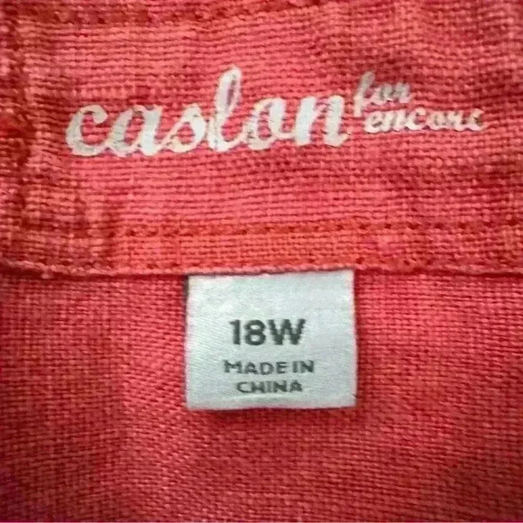 Caslon 100% Linen Lagenlook Utility Jacket Berry Red Button Down Size 18 - Picture 4 of 8